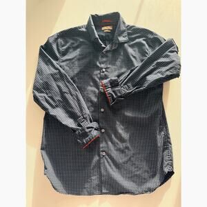 Denim & Flower Ricky Singh Shirt Men's L Slim Fit Blue Micro Print Cotton